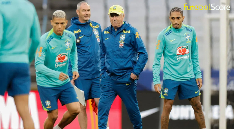 Ancelotti planeja mudanças na seleção e testa formação com até quatro atacantes contra o Paraguai